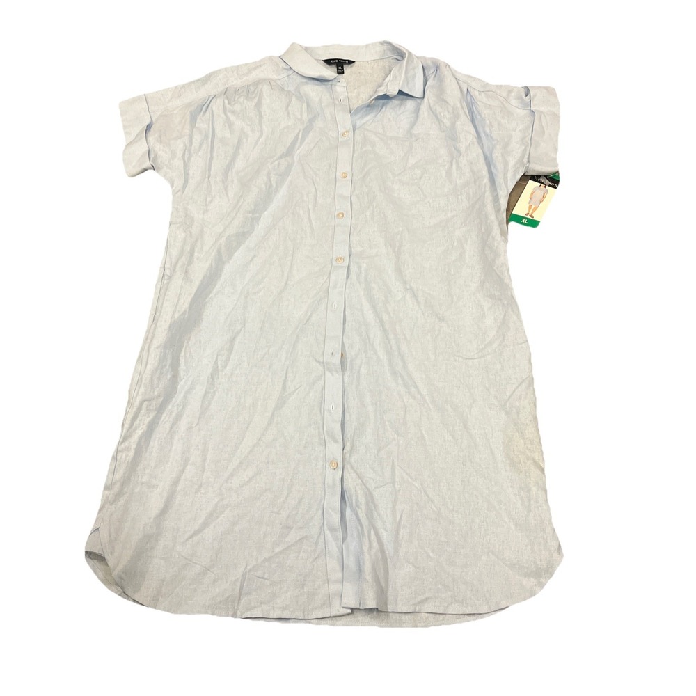 Well Worn Linen Blend Casual Dress Women's Blue Pockets Size‎ **MEDIUM**